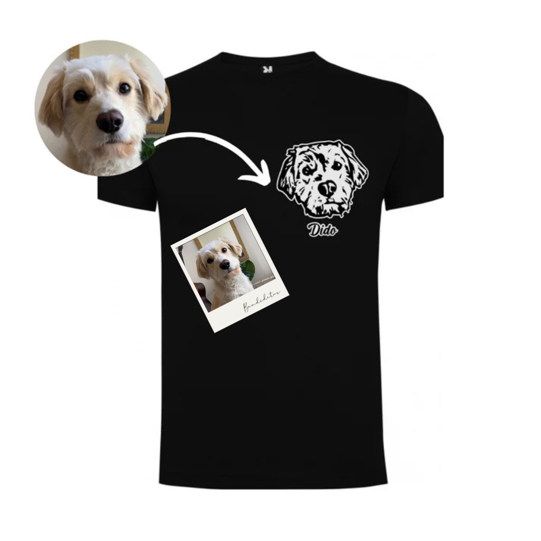 Polera con la cara de tu perro o gato + Foto impresa de REGALO (Unisex)