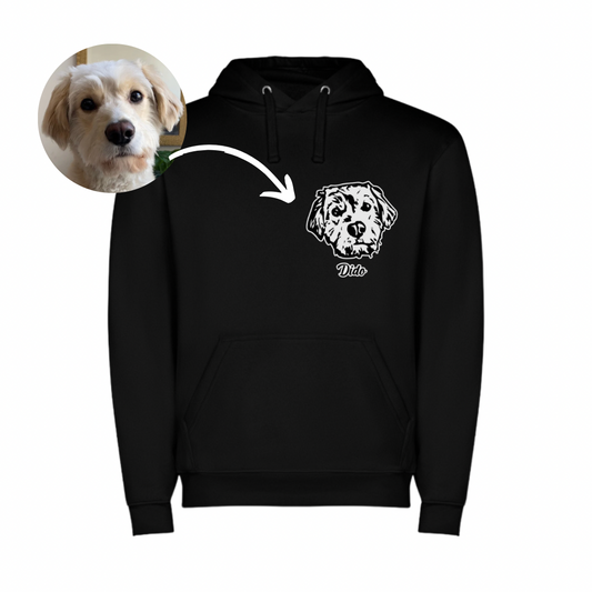Polerón hoodie con la cara de tu perrito o gato (Unisex) - Negro