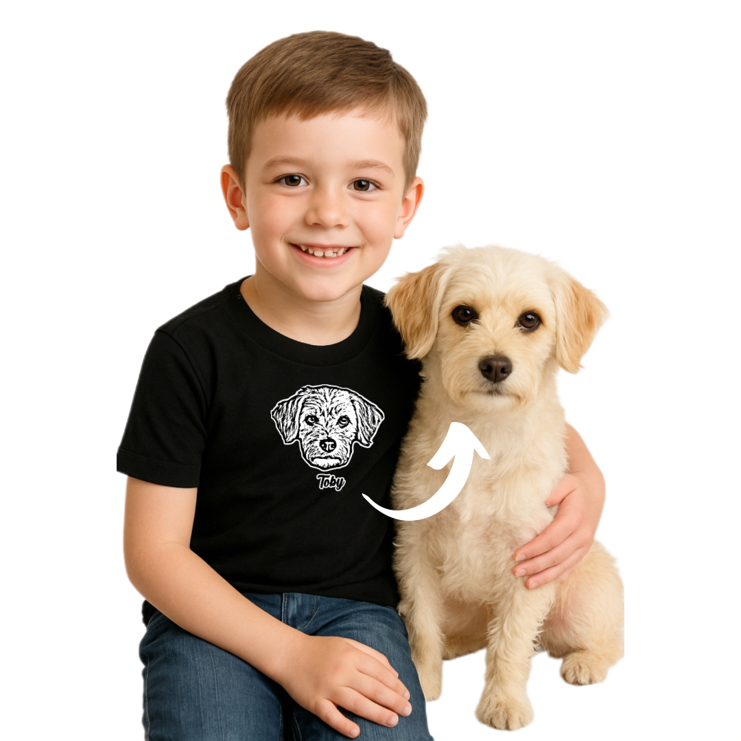 Polera para niñ@ personalizada con la cara de su peludito 🐾+ Foto impresa de REGALO