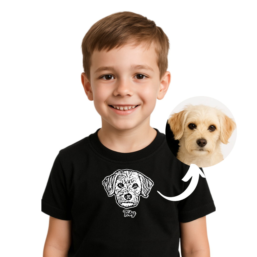 Polera para niñ@ personalizada con la cara de su peludito 🐾+ Foto impresa de REGALO