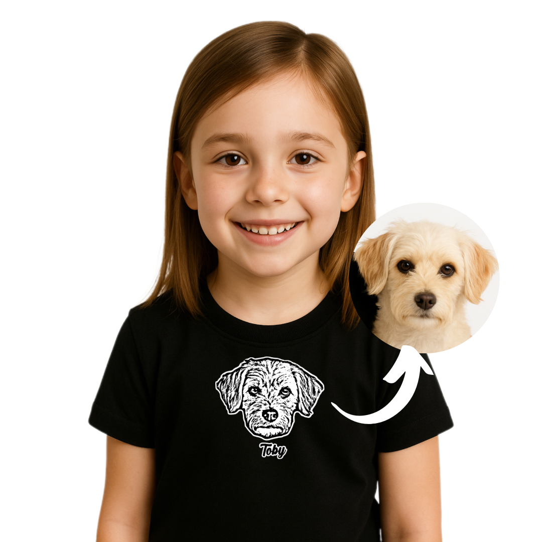 Polera para niñ@ personalizada con la cara de su peludito 🐾+ Foto impresa de REGALO