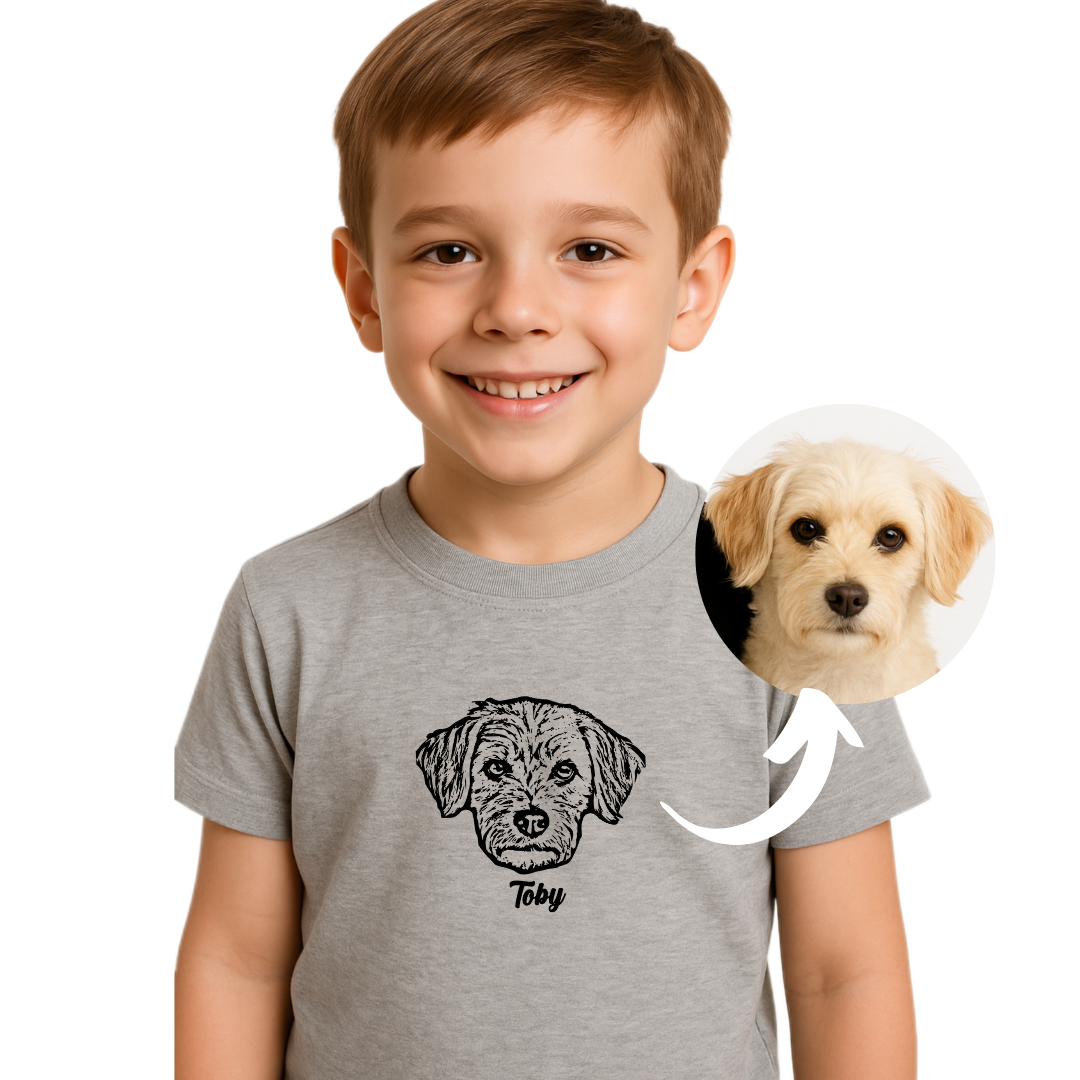 Polera para niñ@ personalizada con la cara de su peludito 🐾+ Foto impresa de REGALO