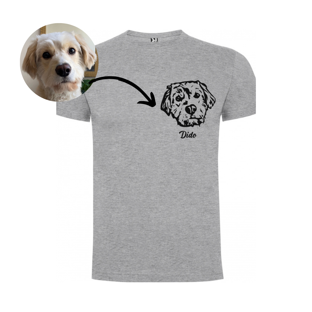 Polera con la cara de tu perro o gato + Foto impresa de REGALO (Unisex)