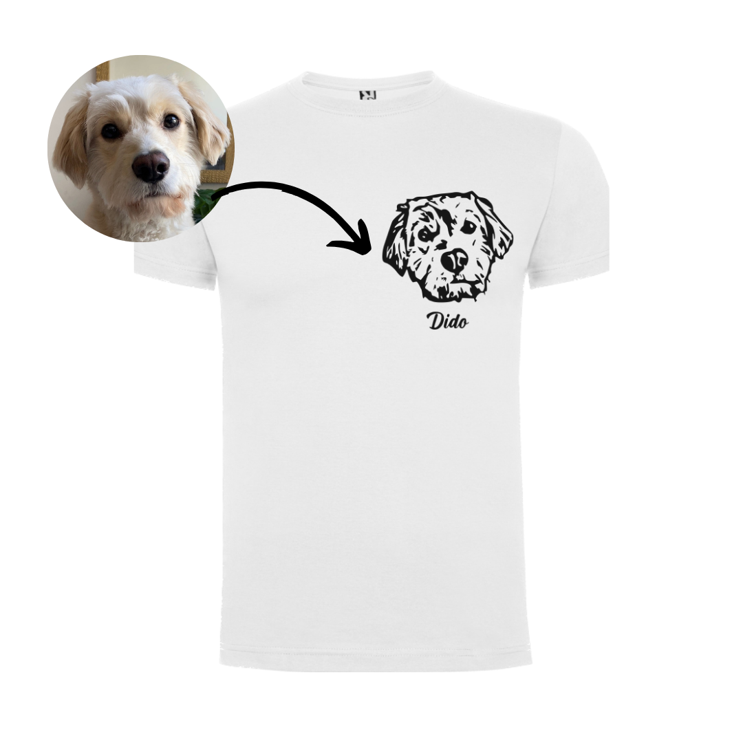 Polera con la cara de tu perro o gato + Foto impresa de REGALO (Unisex)