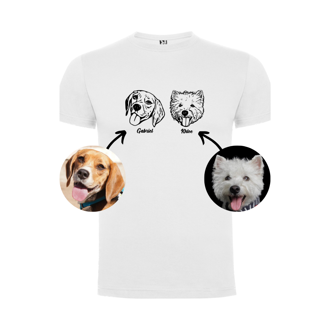 Polera con la cara de tu perro o gato + Foto impresa de REGALO (Unisex)