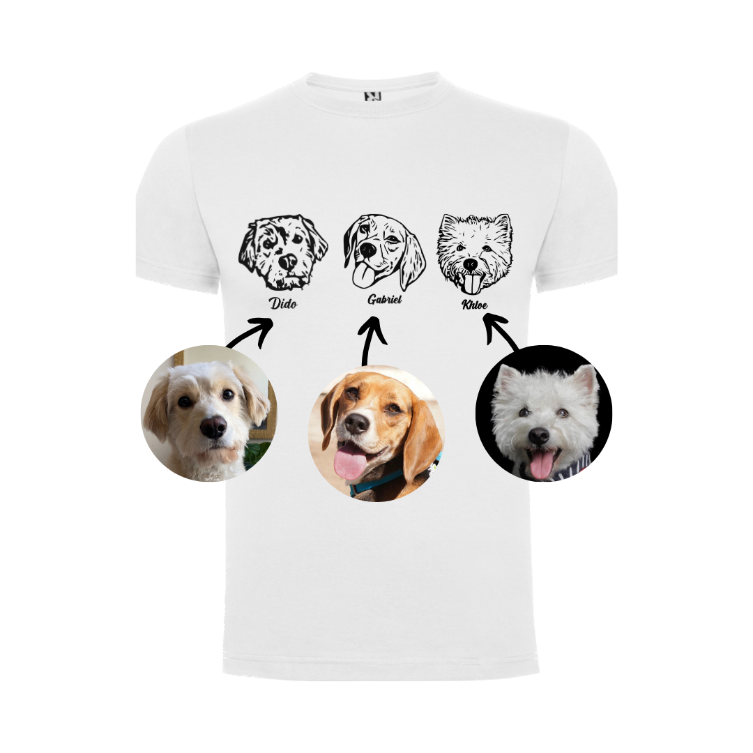 Polera con la cara de tu perro o gato + Foto impresa de REGALO (Unisex)