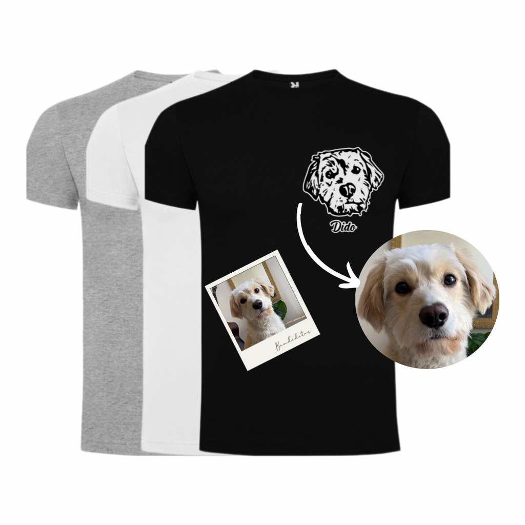 Polera con la cara de tu perro o gato + Foto impresa de REGALO (Unisex)