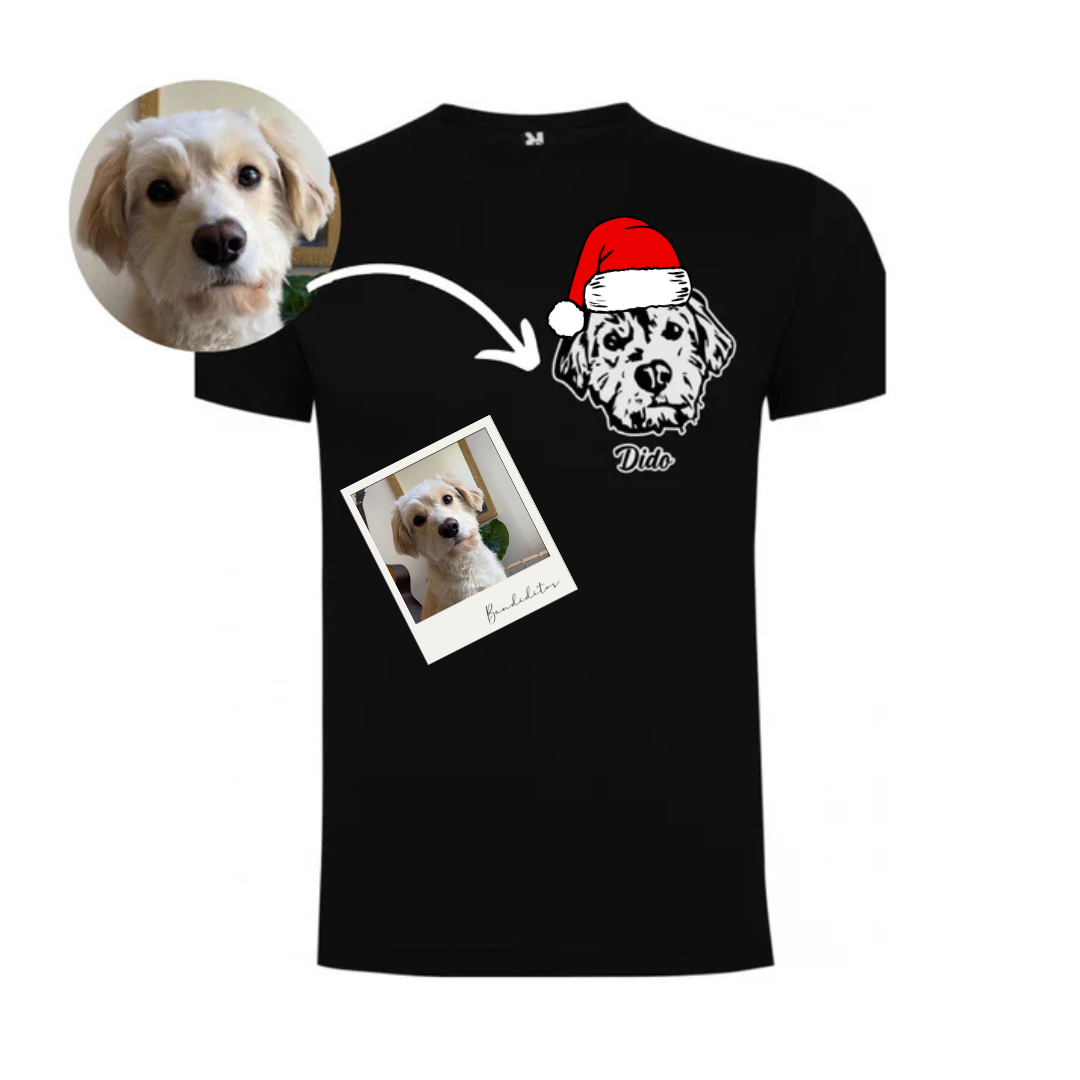 Polera navideña con la cara de tu perro o gato + Foto impresa de REGALO + Envío GRATIS (Unisex)