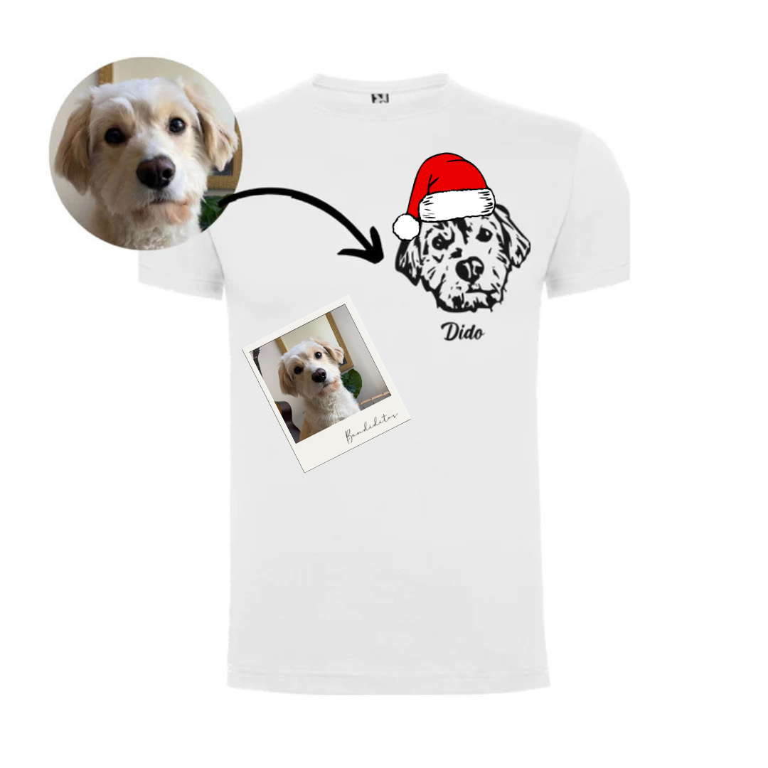 Polera navideña con la cara de tu perro o gato + Foto impresa de REGALO + Envío GRATIS (Unisex)