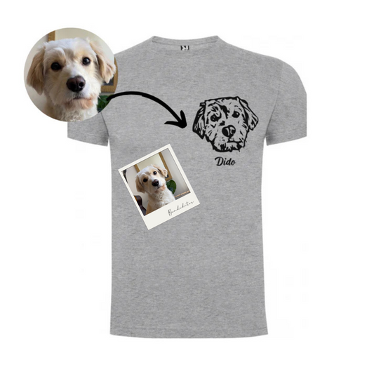 Polera con la cara de tu perro o gato + Foto impresa de REGALO + Envío GRATIS - Gris (Unisex)