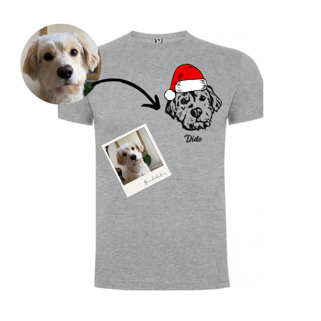 Polera navideña con la cara de tu perro o gato + Foto impresa de REGALO + Envío GRATIS (Unisex)