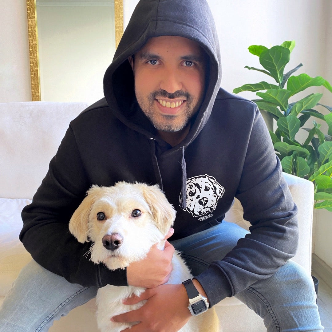 Polerón hoodie con la cara de tu perrito o gato (Unisex) - Negro