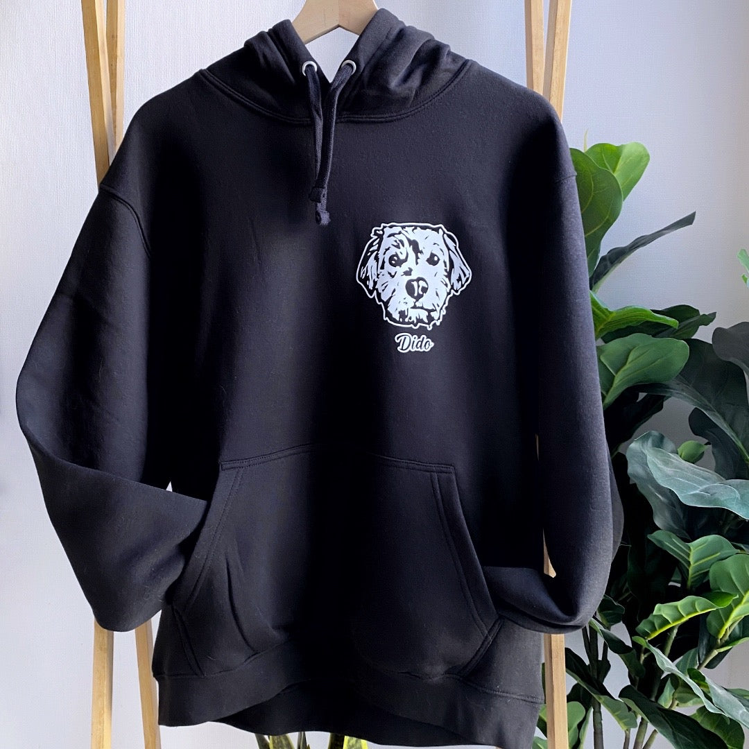 Polerón hoodie con la cara de tu perrito o gato (Unisex) - Negro