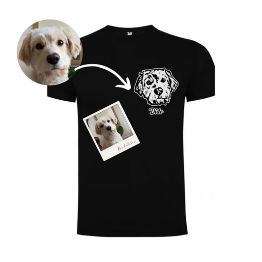 Polera con la cara de tu perro o gato + Foto impresa de REGALO + Envío GRATIS - Negro (Unisex)