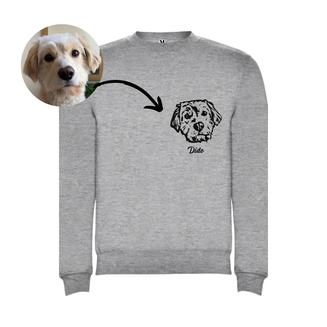 Polerón con la cara de tu perrito o gato (Unisex) - Gris