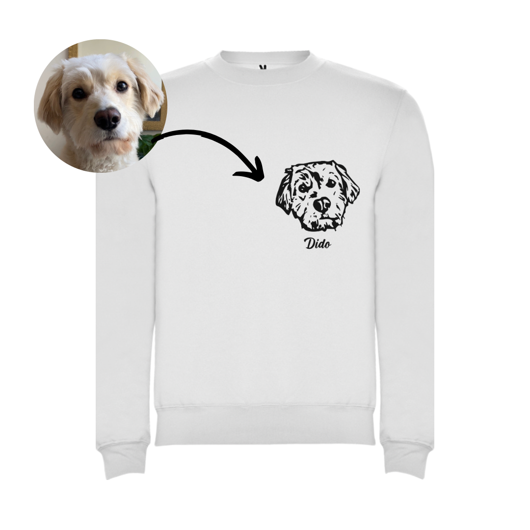 Polerón con la cara de tu perrito o gato (Unisex) - Blanco