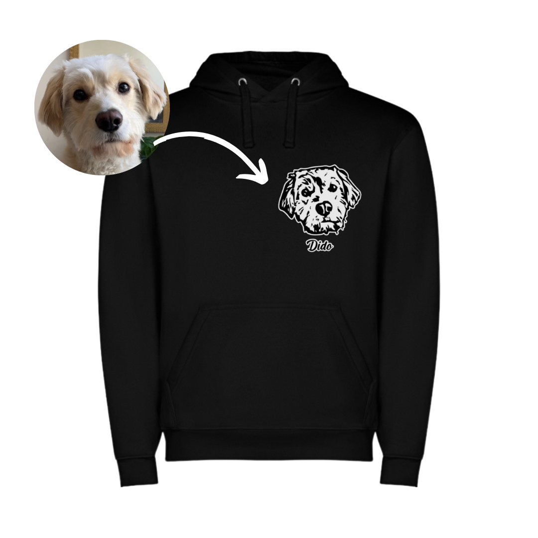 Polerón hoodie con la cara de tu perrito o gato (Unisex) - Negro