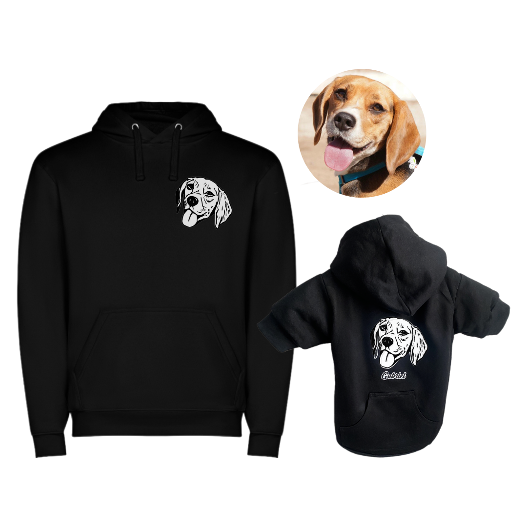 Match de polerones con su carita (Personalizado) - Unisex - Negro