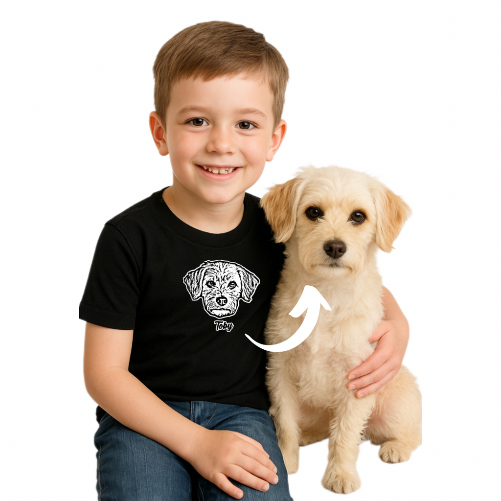 Polera para niñ@ personalizada con la cara de su peludito 🐾+ Foto impresa de REGALO