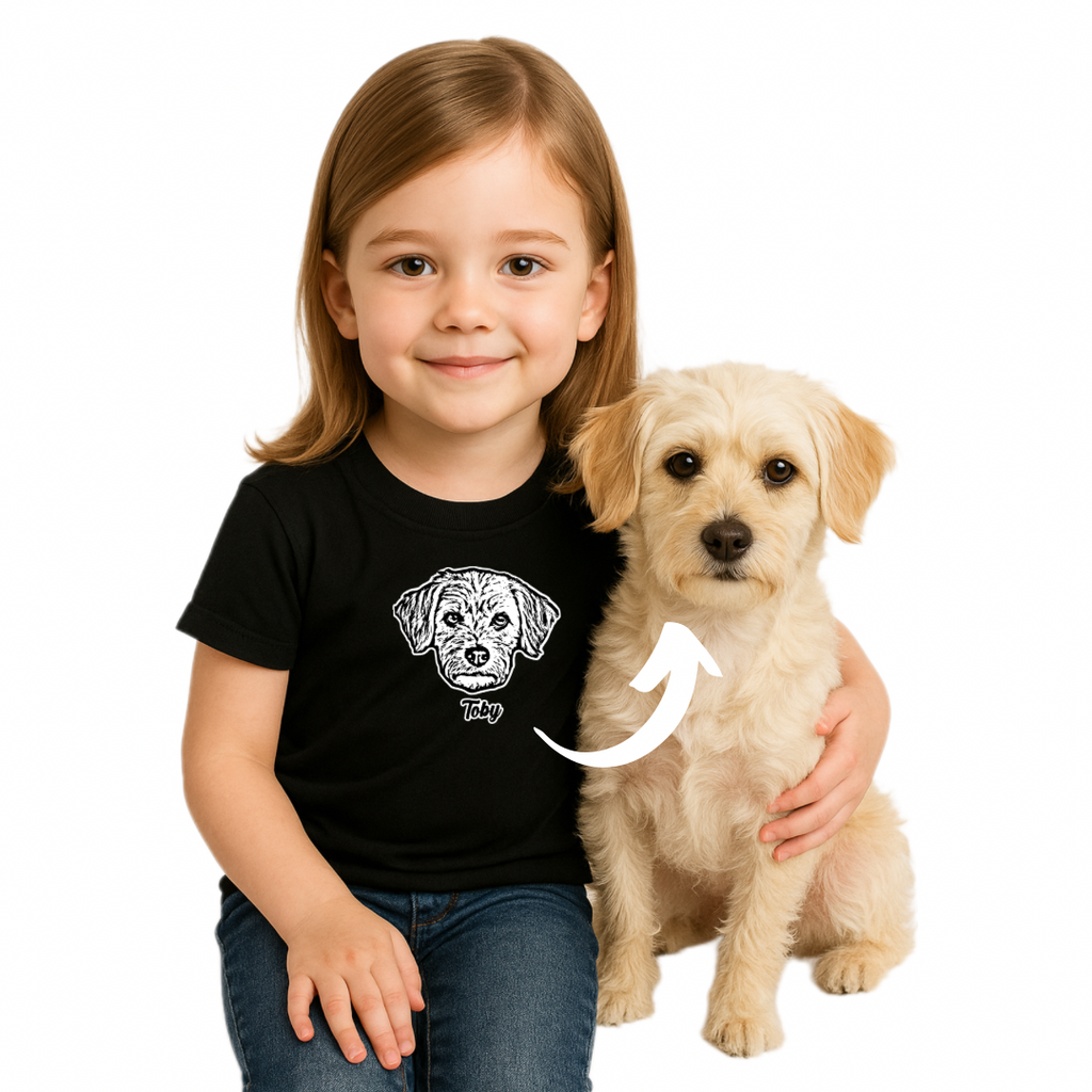 Polera para niñ@ personalizada con la cara de su peludito 🐾+ Foto impresa de REGALO