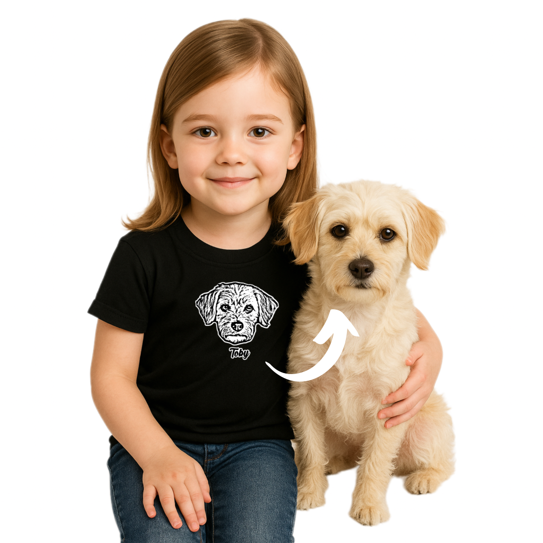 Polera para niñ@ personalizada con la cara de su peludito 🐾+ Foto impresa de REGALO
