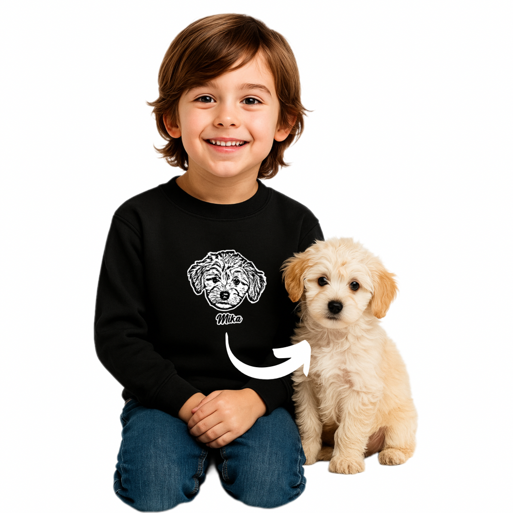 Polerón para niñ@ personalizado con la cara de su peludito 🐾+ Foto impresa de regalo