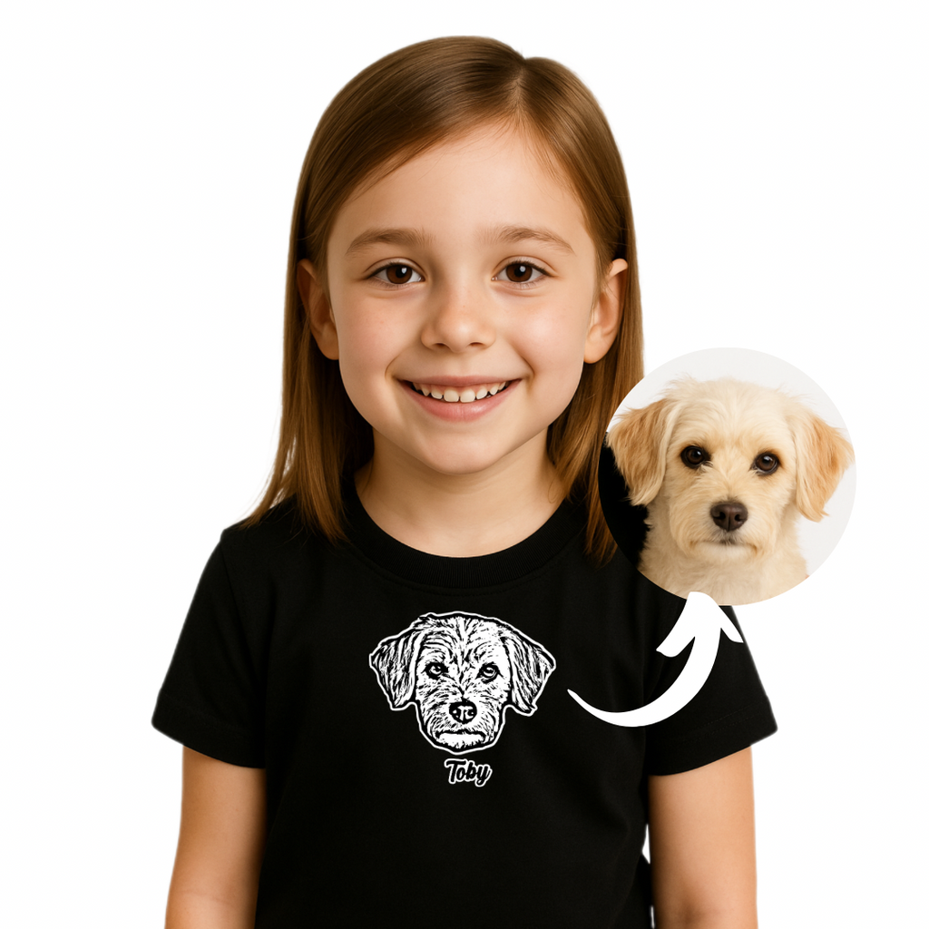 Polera para niñ@ personalizada con la cara de su peludito 🐾+ Foto impresa de REGALO