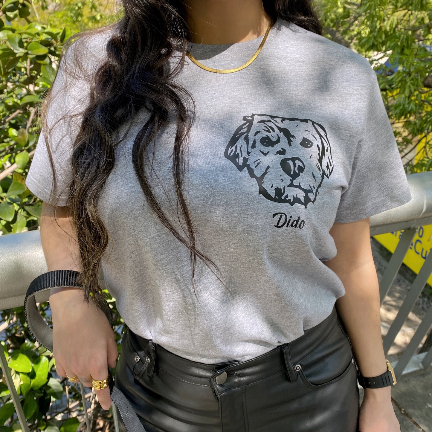 Polera con la cara de tu perro o gato + Foto impresa de REGALO + Envío GRATIS - Gris (Unisex)